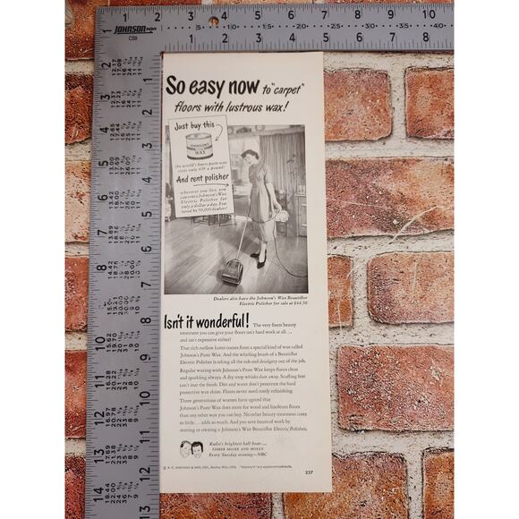 1950 Johnsons Paste Floor Wax Housewife Running Rented Polisher Vtg Print Ad - Picture 4 of 6